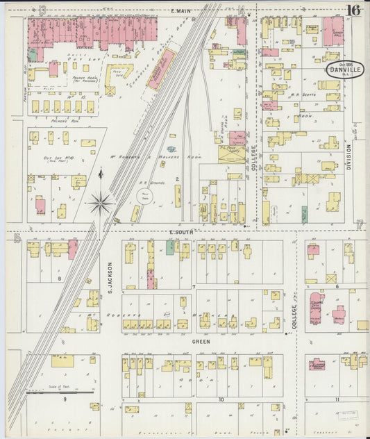 Sanborn Fire Insurance Map from Danville, Vermilion County, Illinois (1895), Sheet #0016 - Historic Sanborn Fire Insurance Map Print, vintage old map wall art, antique decor, genealogy gift, Illinois Illinois map