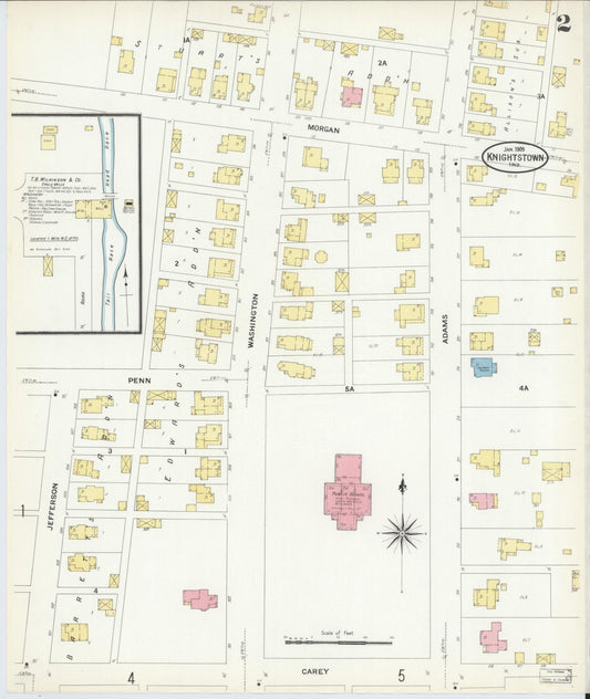Sanborn Fire Insurance Map from Knightstown, Henry County, Indiana (1909), Sheet #0002 - Historic Sanborn Fire Insurance Map Print, vintage old map wall art, antique decor, genealogy gift, Indiana Indiana map