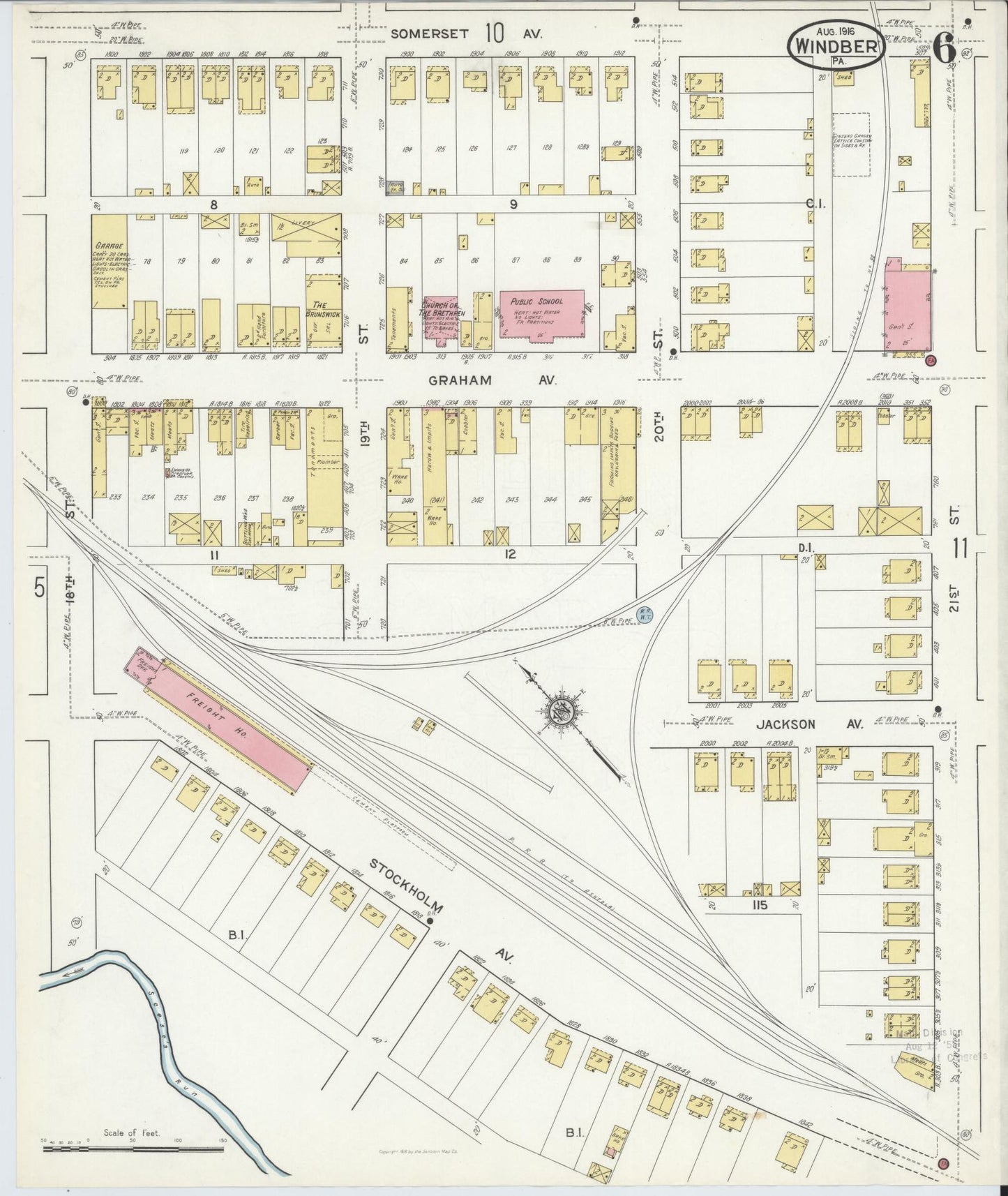 Sanborn Fire Insurance Map from Windber, Somerset County, Pennsylvania (1916), Sheet #0006 - Complete Map Set gallery image, historic Sanborn map, vintage wall art, Pennsylvania Pennsylvania