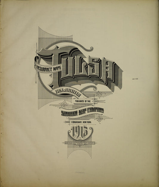 Sanborn Fire Insurance Map from Tulsa, Tulsa County, Oklahoma (1915), Sheet #0001 - Historic Sanborn Fire Insurance Map Print, vintage old map wall art, antique decor, genealogy gift, Oklahoma Oklahoma map