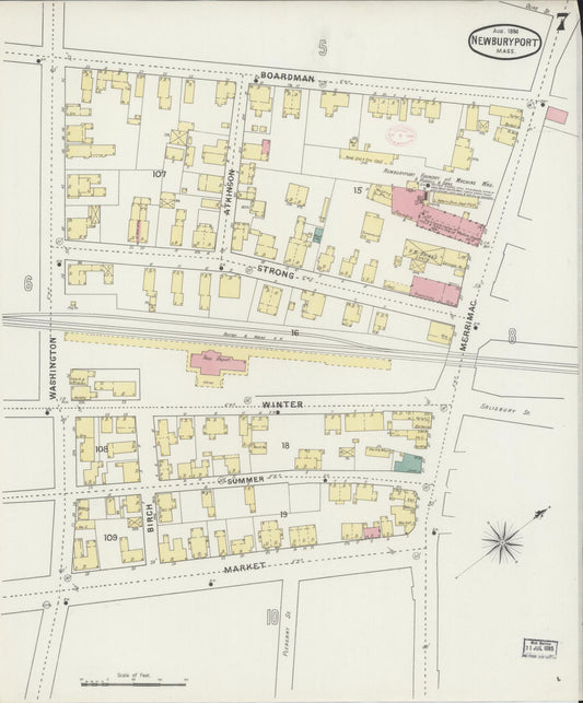 Sanborn Fire Insurance Map from Newburyport, Essex County, Massachusetts (1894), Sheet #0007 - Historic Sanborn Fire Insurance Map Print, vintage old map wall art, antique decor, genealogy gift, Massachusetts Massachusetts map
