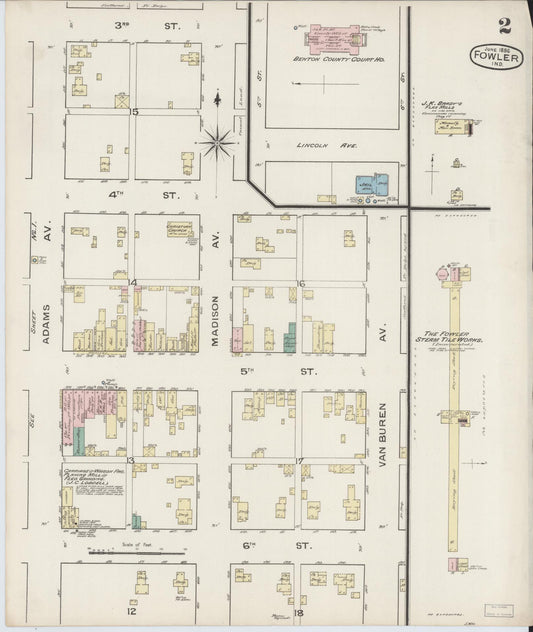 Sanborn Fire Insurance Map from Fowler, Benton County, Indiana (1886), Sheet #0002 - Historic Sanborn Fire Insurance Map Print, vintage old map wall art, antique decor, genealogy gift, Indiana Indiana map
