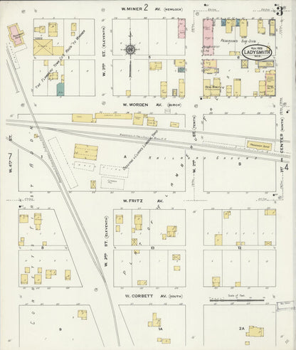Sanborn Fire Insurance Map from Ladysmith, Rusk County, Wisconsin (1909), Sheet #0003 - Complete Map Set gallery image, historic Sanborn map, vintage wall art, Wisconsin Wisconsin