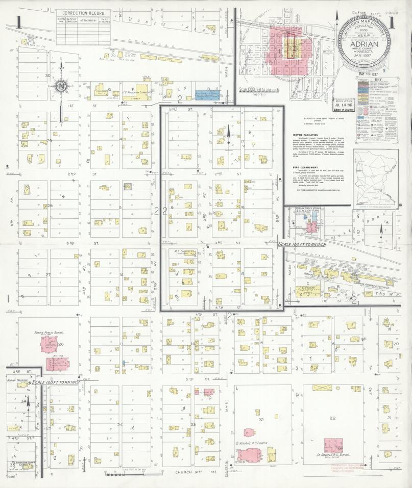 Sanborn Fire Insurance Map from Adrian, Nobles County, Minnesota. (1937) – Map View