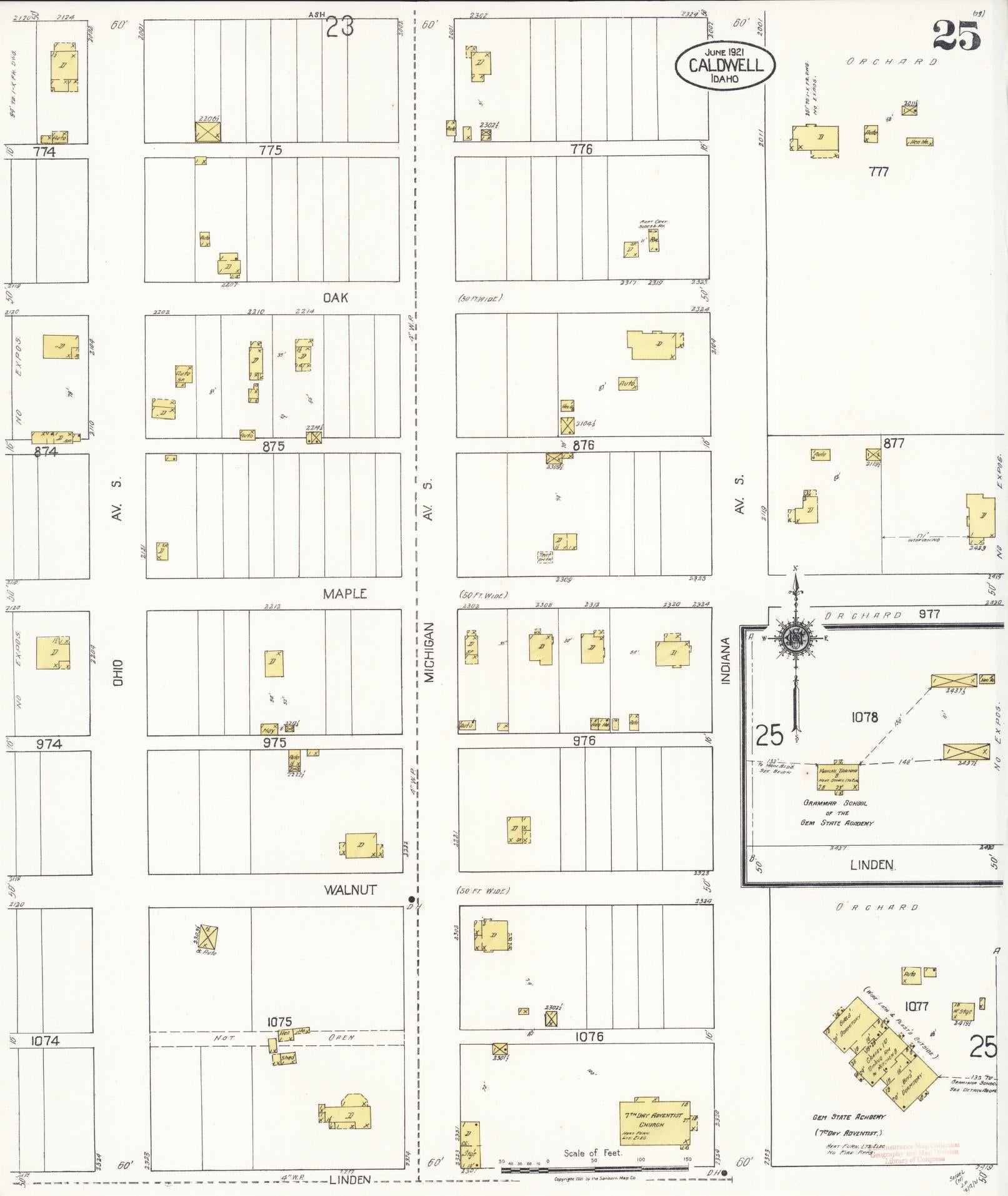 Sanborn Fire Insurance Map from Caldwell, Canyon County, Idaho (1921), Sheet #0025 - Complete Map Set gallery image, historic Sanborn map, vintage wall art, Idaho Idaho