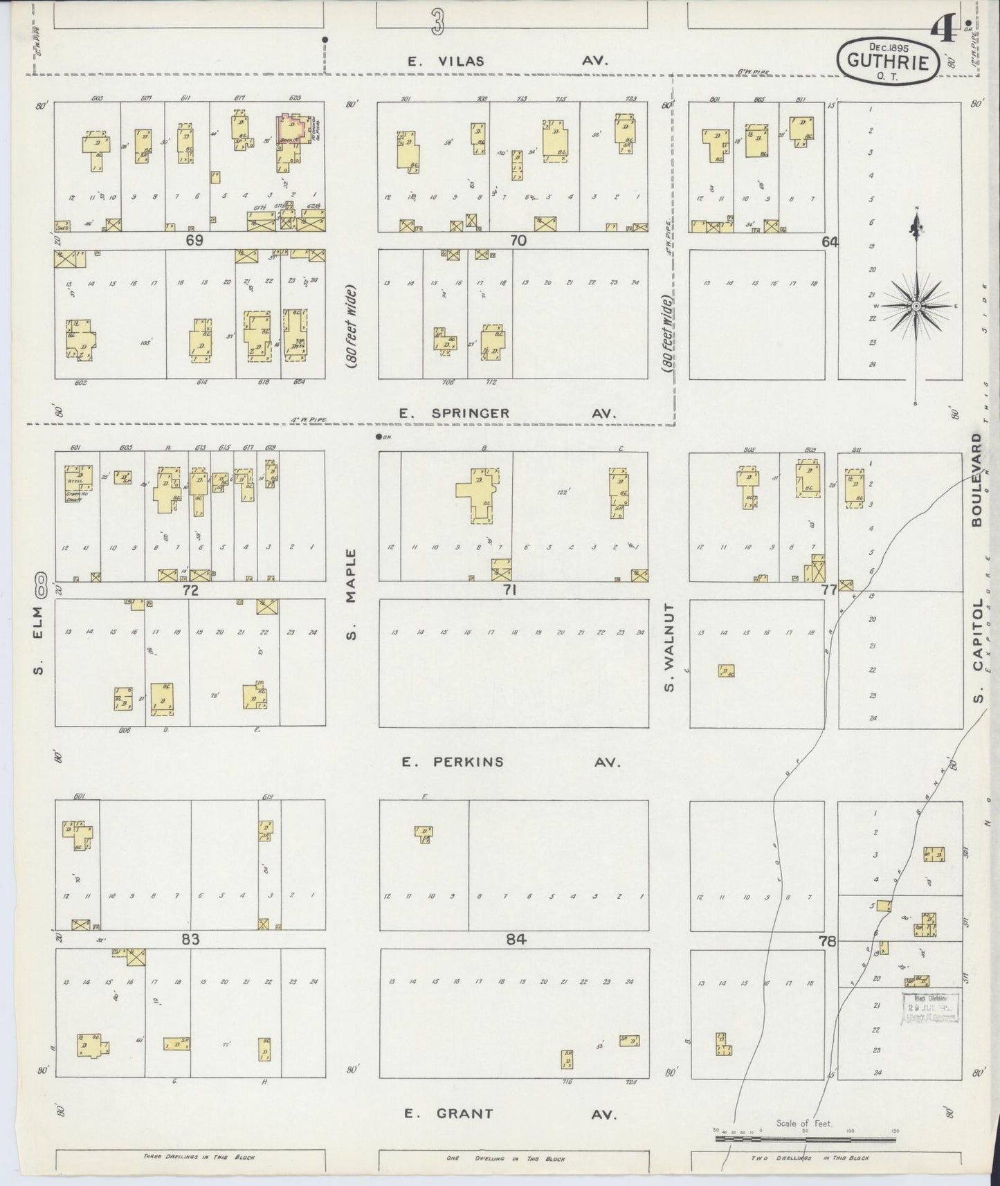 Sanborn Fire Insurance Map from Guthrie, Logan County, Oklahoma (1895), Sheet #0004 - Complete Map Set gallery image, historic Sanborn map, vintage wall art, Oklahoma Oklahoma
