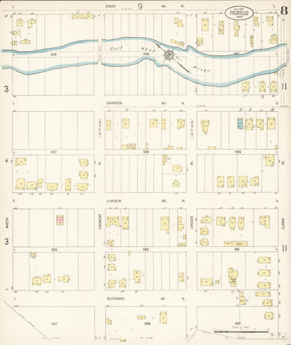 Sanborn Fire Insurance Map from Pocatello, Bannock County, Idaho (1915), Sheet #0008 - Complete Map Set gallery image, historic Sanborn map, vintage wall art, Idaho Idaho