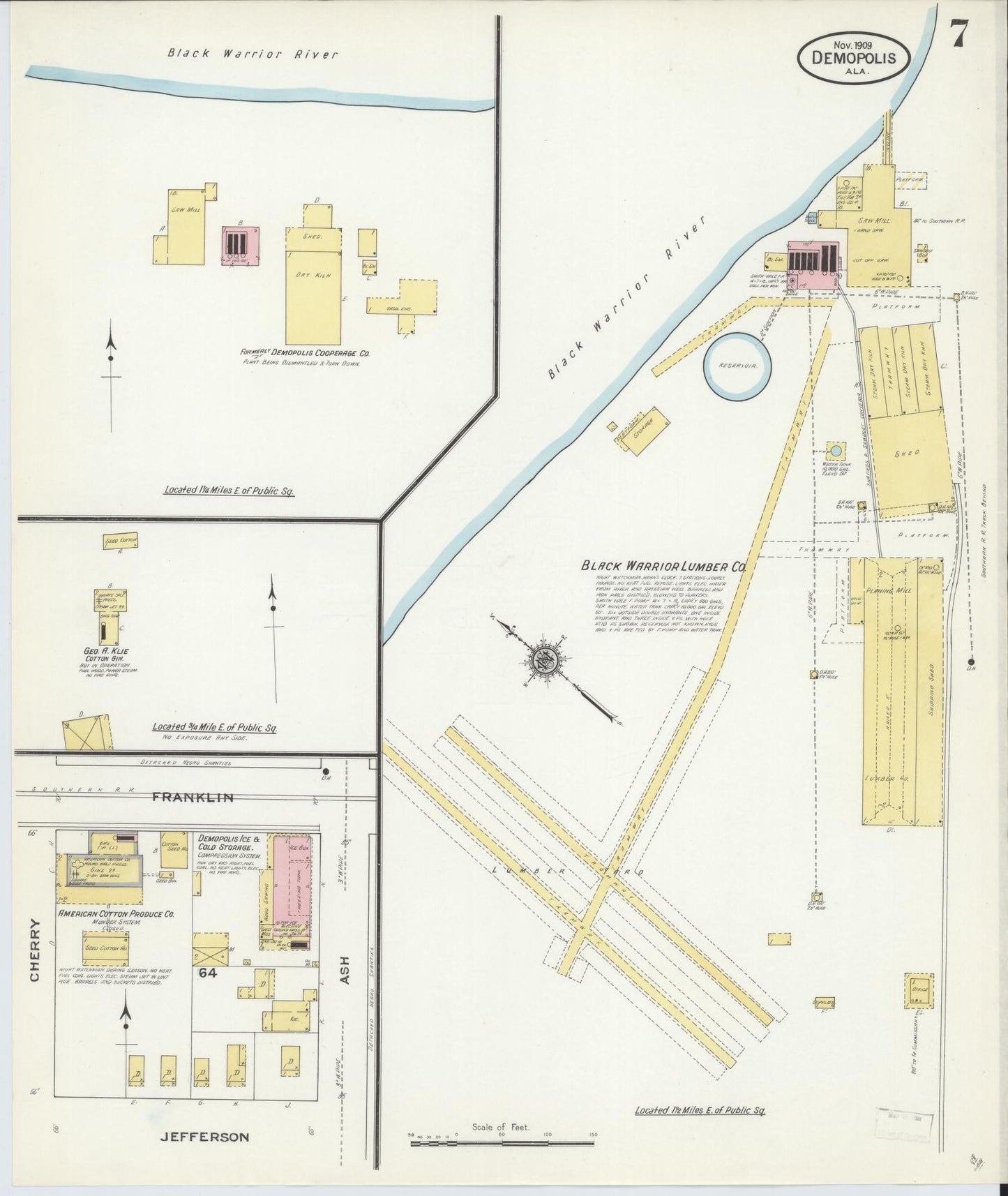 Sanborn Fire Insurance Map from Demopolis, Marengo County, Alabama (1909), Sheet #0007 - Complete Map Set gallery image, historic Sanborn map, vintage wall art, Alabama Alabama