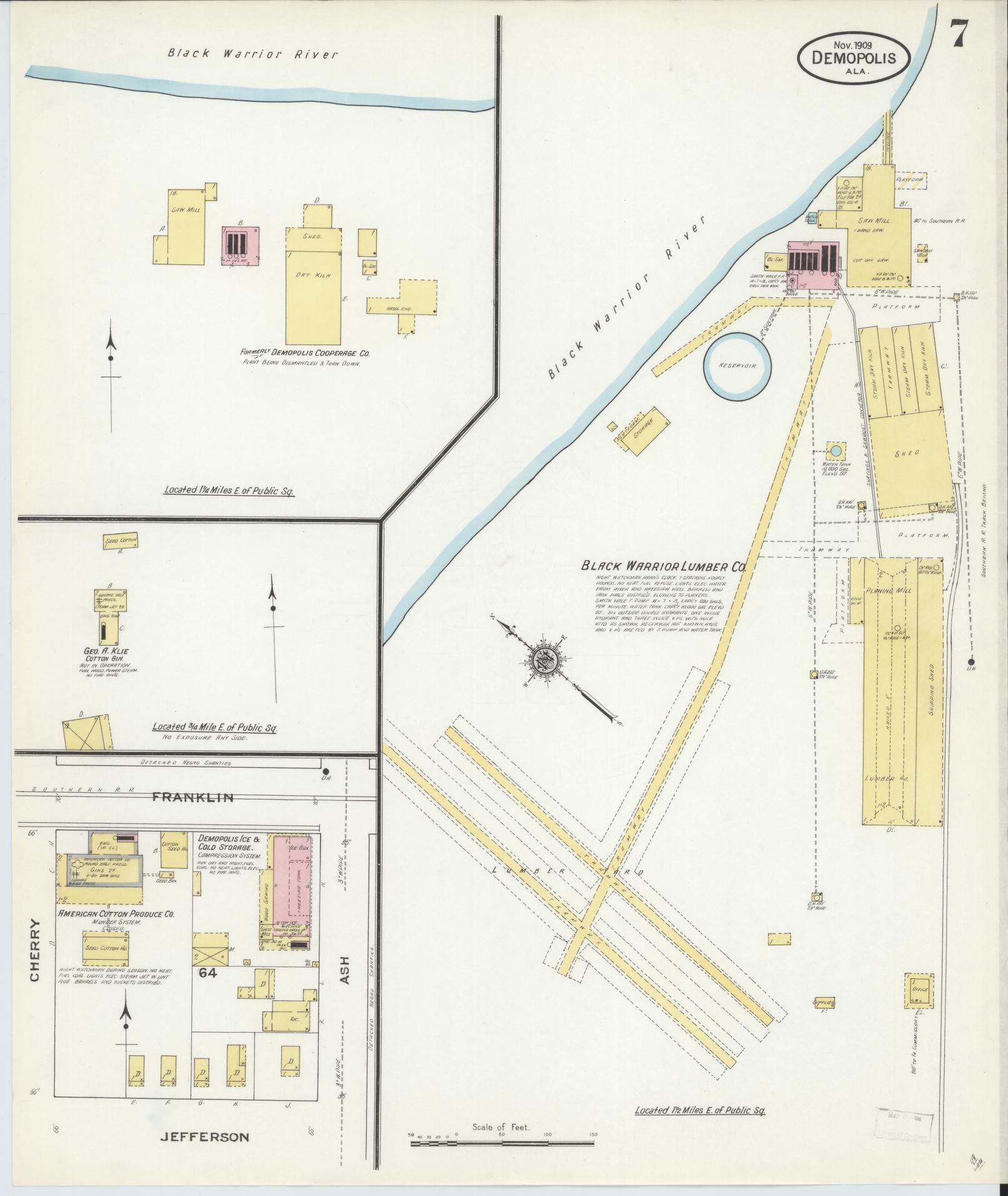 Sanborn Fire Insurance Map from Demopolis, Marengo County, Alabama (1909), Sheet #0007 - Complete Map Set gallery image, historic Sanborn map, vintage wall art, Alabama Alabama