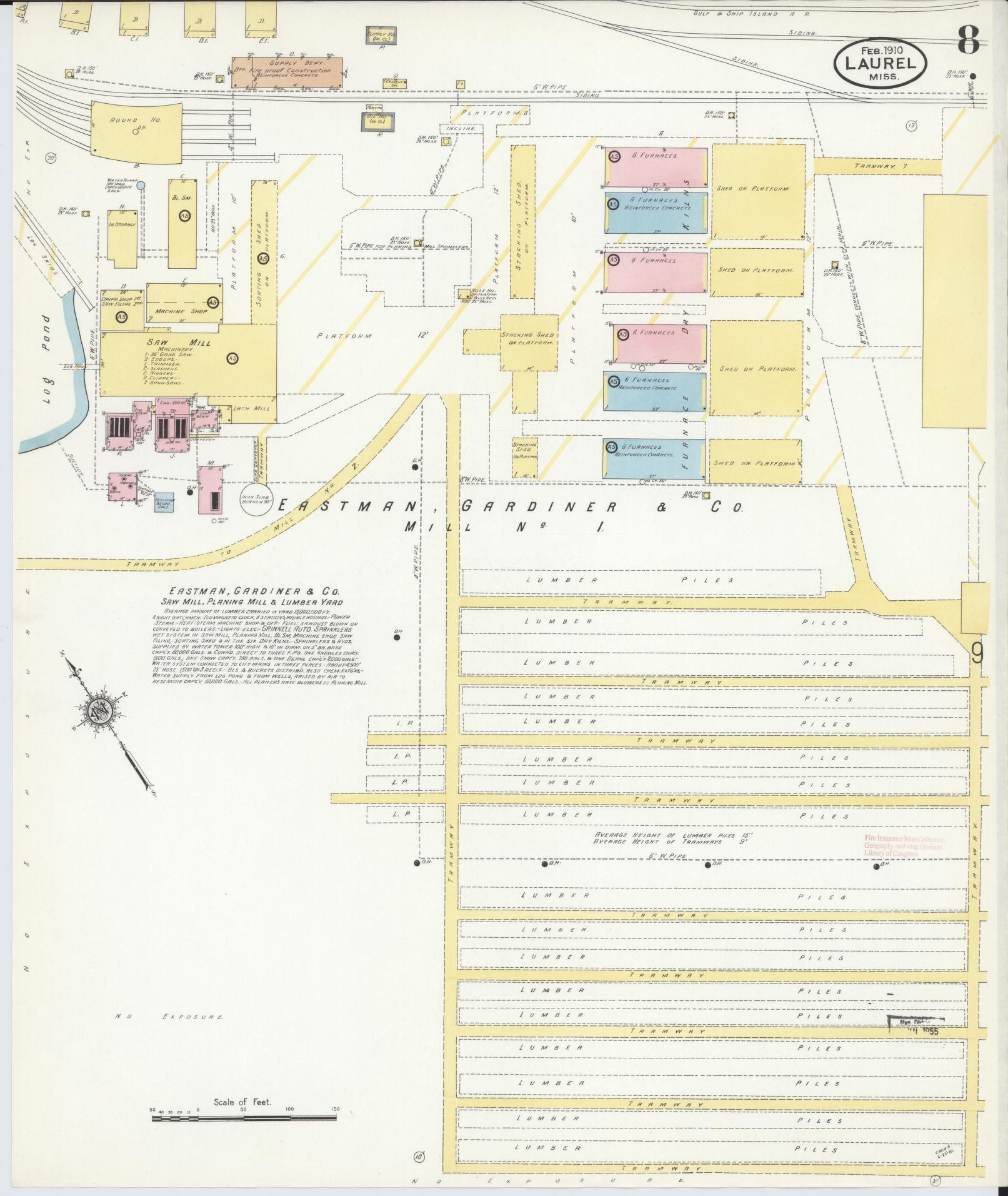 Sanborn Fire Insurance Map from Laurel, Jones County, Mississippi (1910), Sheet #0008 - Complete Map Set gallery image, historic Sanborn map, vintage wall art, Mississippi Mississippi