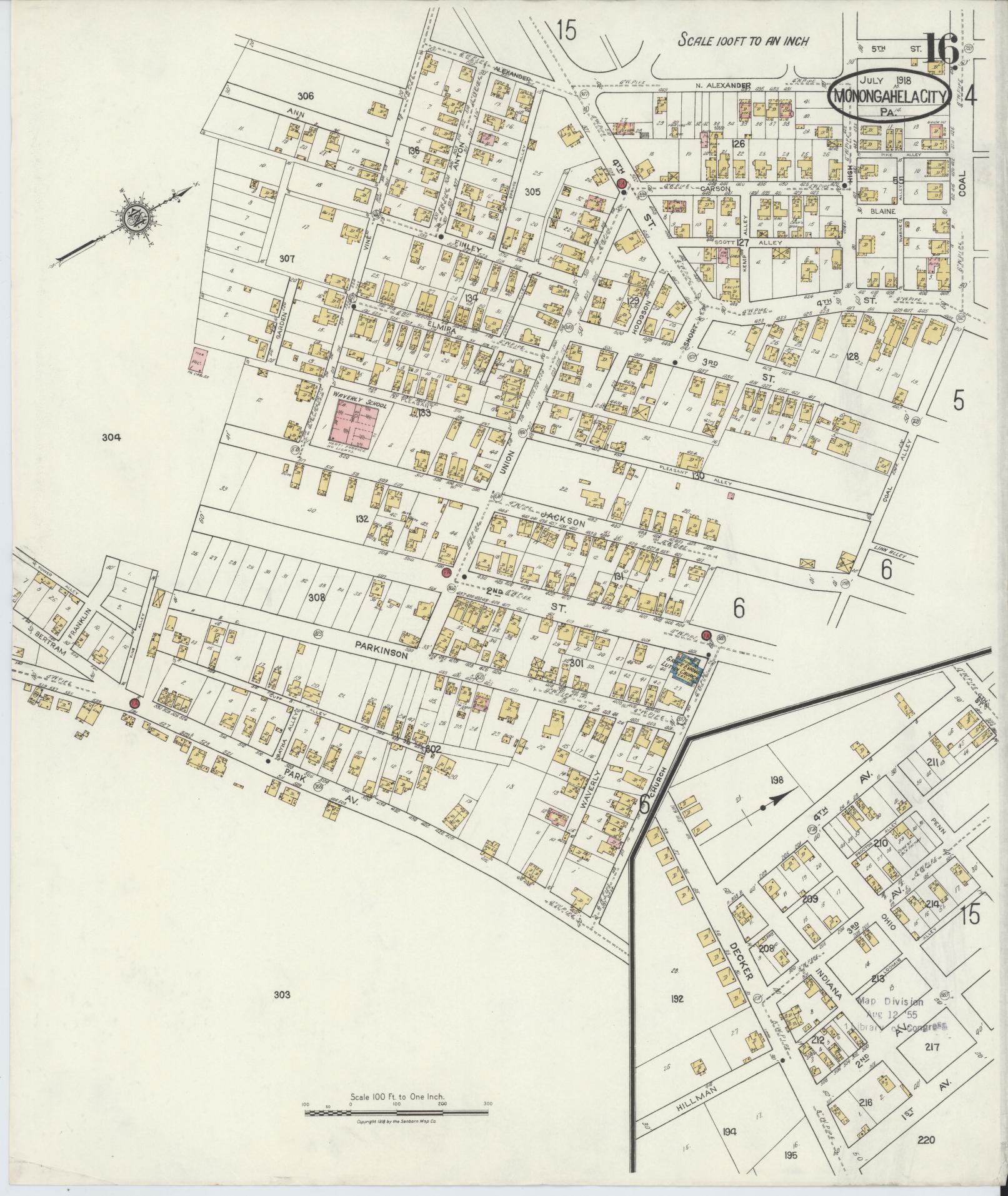 Sanborn Fire Insurance Map from Monongahela City, Washington County, Pennsylvania (1918), Sheet #0016 - Complete Map Set gallery image, historic Sanborn map, vintage wall art, Pennsylvania Pennsylvania