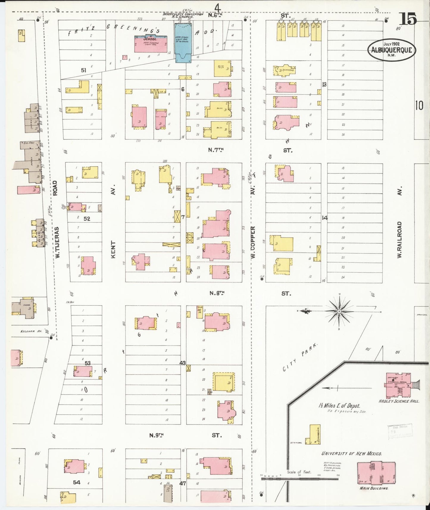 Sanborn Fire Insurance Map from Albuquerque, Bernalillo County, New Mexico (1902), Sheet #0015 - Historic Sanborn Fire Insurance Map Print, vintage old map wall art, antique decor, genealogy gift, New Mexico New Mexico map