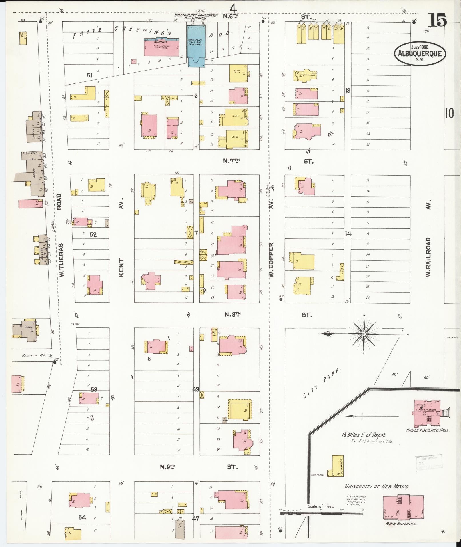 Sanborn Fire Insurance Map from Albuquerque, Bernalillo County, New Mexico (1902), Sheet #0015 - Historic Sanborn Fire Insurance Map Print, vintage old map wall art, antique decor, genealogy gift, New Mexico New Mexico map