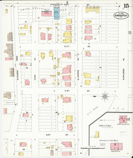 Sanborn Fire Insurance Map from Albuquerque, Bernalillo County, New Mexico (1902), Sheet #0015 - Historic Sanborn Fire Insurance Map Print, vintage old map wall art, antique decor, genealogy gift, New Mexico New Mexico map
