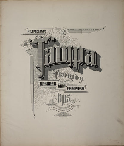 Sanborn Fire Insurance Map from Tampa, Hillsborough County, Florida (1915), Sheet #0001 - Historic Sanborn Fire Insurance Map Print, vintage old map wall art, antique decor, genealogy gift, Florida Florida map