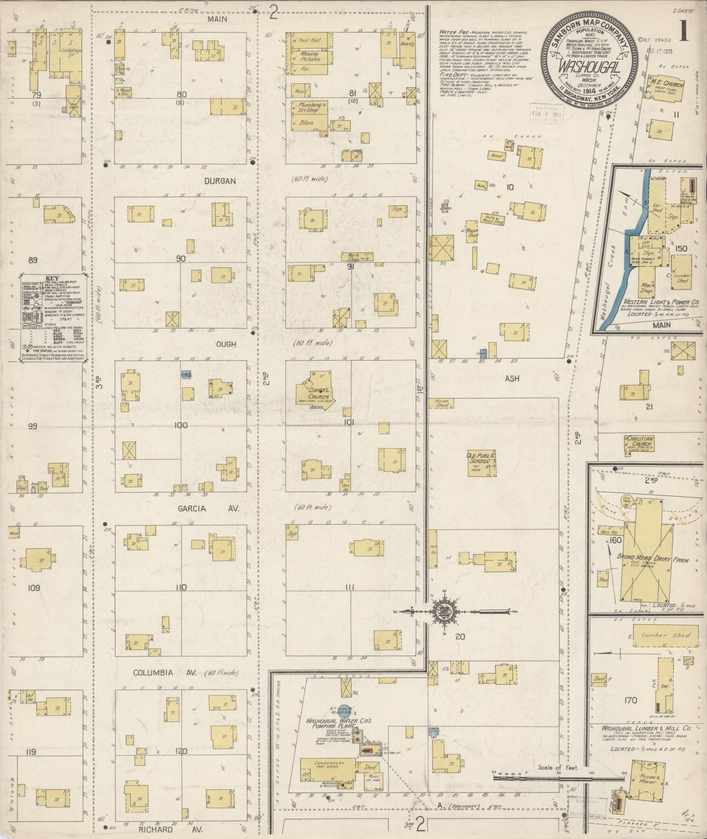Sanborn Fire Insurance Map from Washougal, Clark County, Washington (1914), Sheet #0001 - Complete Map Set gallery image, historic Sanborn map, vintage wall art, Washington Washington