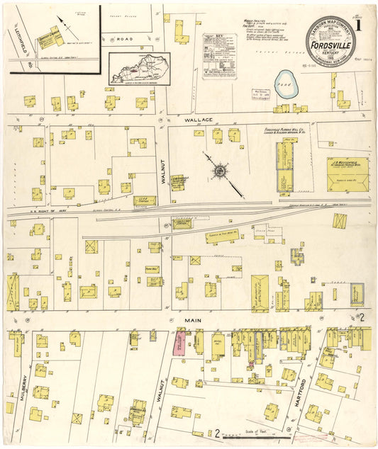 Sanborn Fire Insurance Map from Fordsville, Ohio County, Kentucky (1915), Sheet #0001 - Historic Sanborn Fire Insurance Map Print, vintage old map wall art, antique decor, genealogy gift, Kentucky Kentucky map