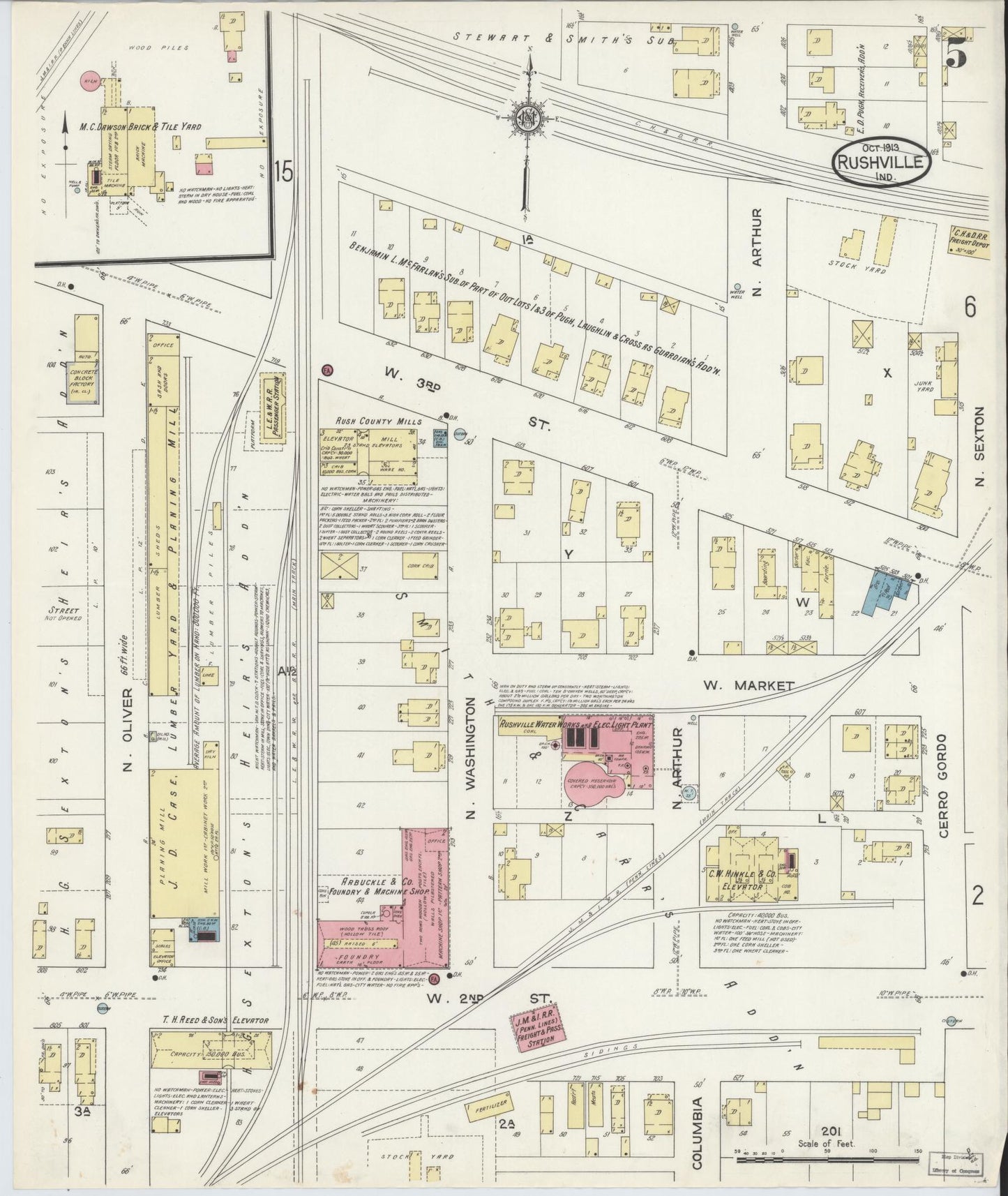 Sanborn Fire Insurance Map from Rushville, Rush County, Indiana (1913), Sheet #0005 - Complete Map Set gallery image, historic Sanborn map, vintage wall art, Indiana Indiana