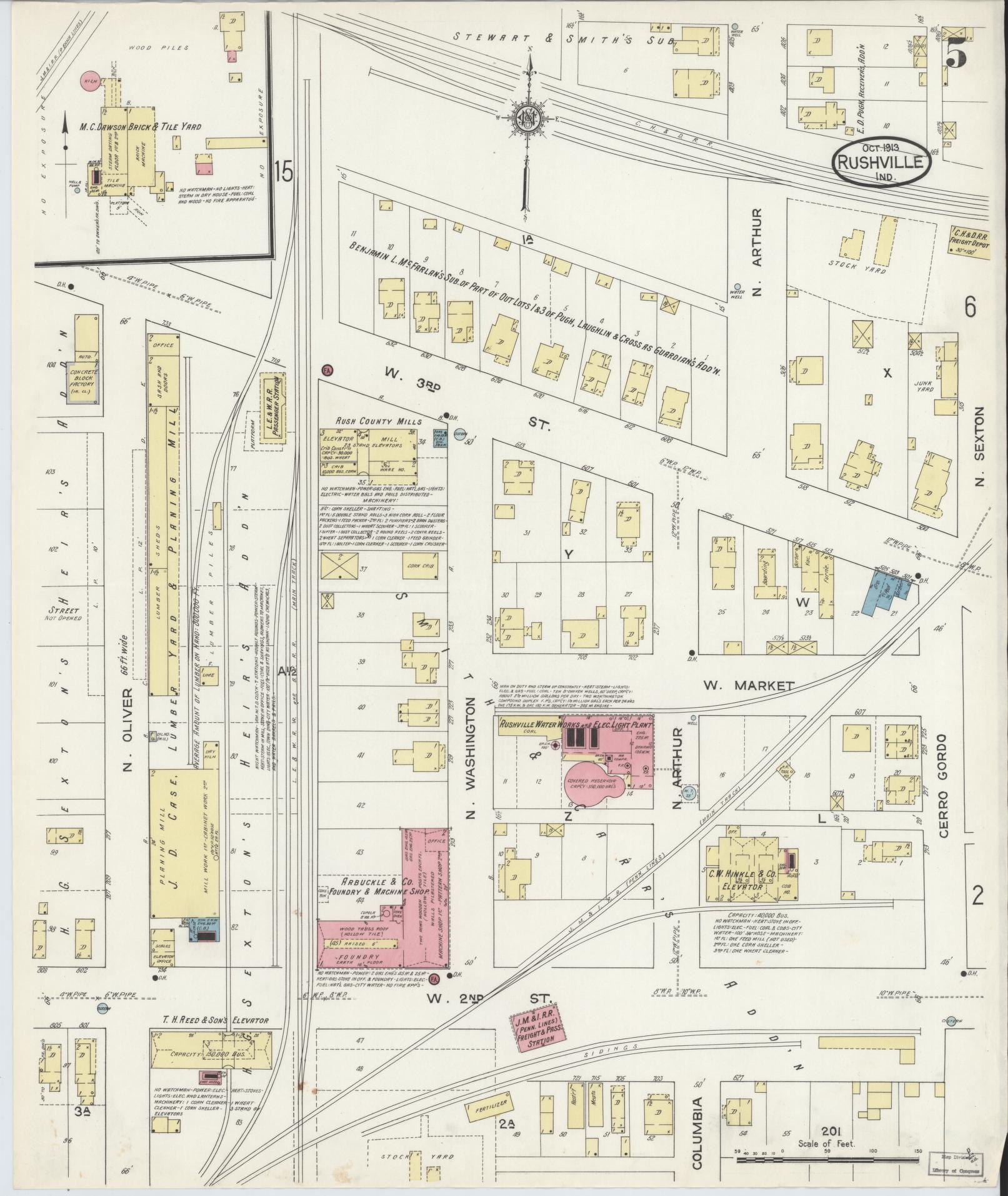 Sanborn Fire Insurance Map from Rushville, Rush County, Indiana (1913), Sheet #0005 - Complete Map Set gallery image, historic Sanborn map, vintage wall art, Indiana Indiana