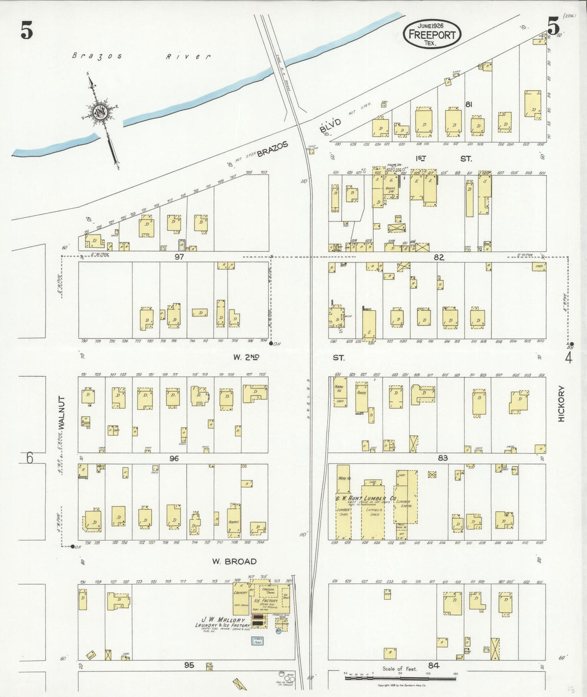 Sanborn Fire Insurance Map from Freeport, Brazoria County, Texas (1926), Sheet #0005 - Complete Map Set gallery image, historic Sanborn map, vintage wall art, Texas Texas