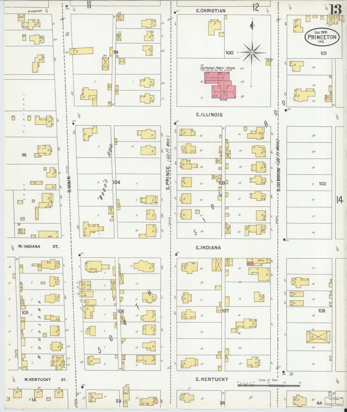 Sanborn Fire Insurance Map from Princeton, Gibson County, Indiana (1900), Sheet #0013 - Historic Sanborn Fire Insurance Map Print, vintage old map wall art, antique decor, genealogy gift, Indiana Indiana map