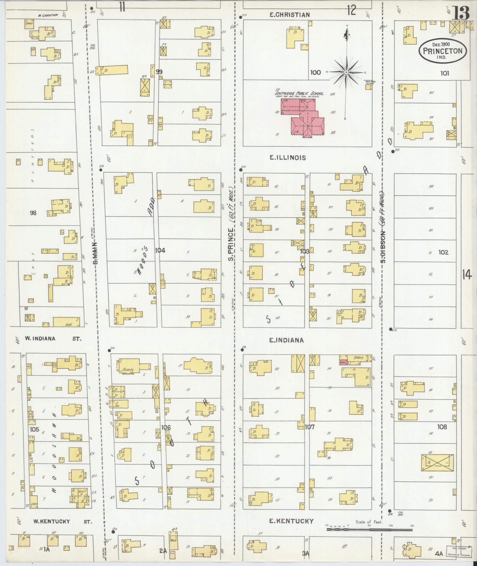 Sanborn Fire Insurance Map from Princeton, Gibson County, Indiana (1900), Sheet #0013 - Historic Sanborn Fire Insurance Map Print, vintage old map wall art, antique decor, genealogy gift, Indiana Indiana map