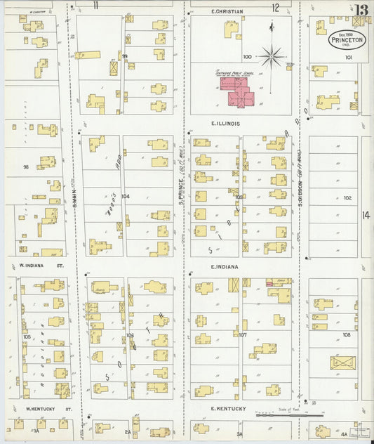 Sanborn Fire Insurance Map from Princeton, Gibson County, Indiana (1900), Sheet #0013 - Historic Sanborn Fire Insurance Map Print, vintage old map wall art, antique decor, genealogy gift, Indiana Indiana map