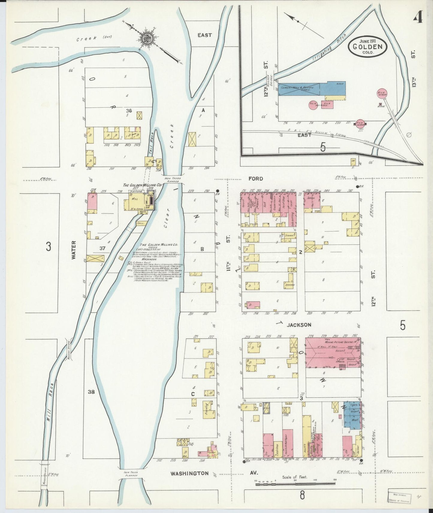 Sanborn Fire Insurance Map from Golden, Jefferson County, Colorado (1911), Sheet #0004 - Complete Map Set gallery image, historic Sanborn map, vintage wall art, Colorado Colorado