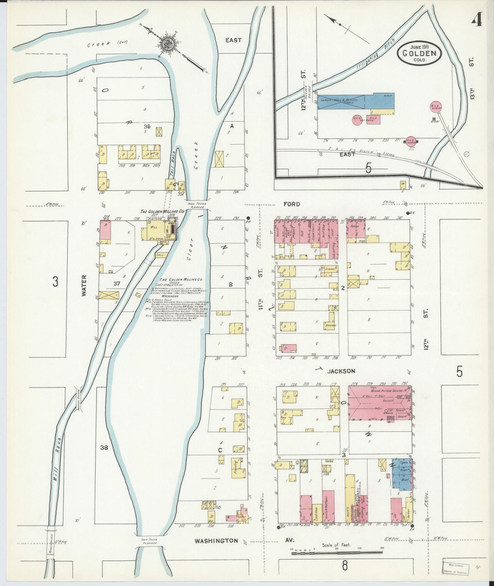 Sanborn Fire Insurance Map from Golden, Jefferson County, Colorado (1911), Sheet #0004 - Complete Map Set gallery image, historic Sanborn map, vintage wall art, Colorado Colorado