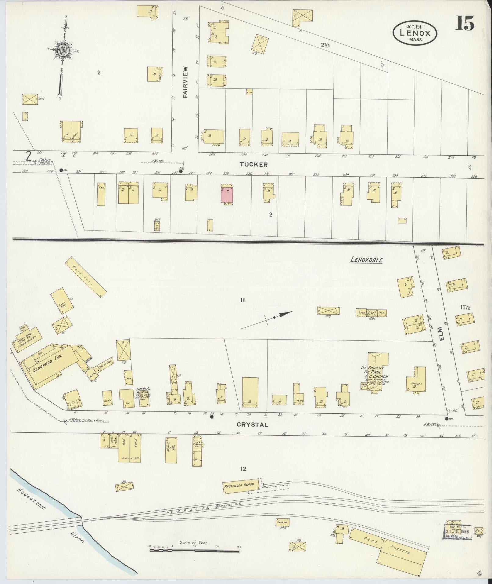 Sanborn Fire Insurance Map from Lenox, Berkshire County, Massachusetts (1911), Sheet #0015 - Historic Sanborn Fire Insurance Map Print, vintage old map wall art, antique decor, genealogy gift, Massachusetts Massachusetts map
