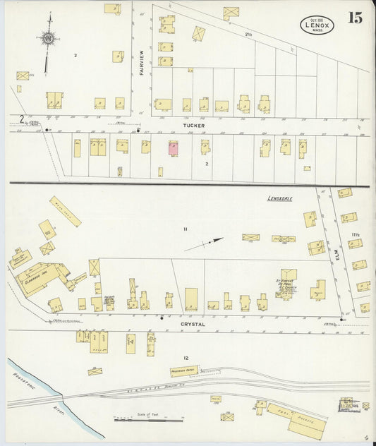 Sanborn Fire Insurance Map from Lenox, Berkshire County, Massachusetts (1911), Sheet #0015 - Historic Sanborn Fire Insurance Map Print, vintage old map wall art, antique decor, genealogy gift, Massachusetts Massachusetts map
