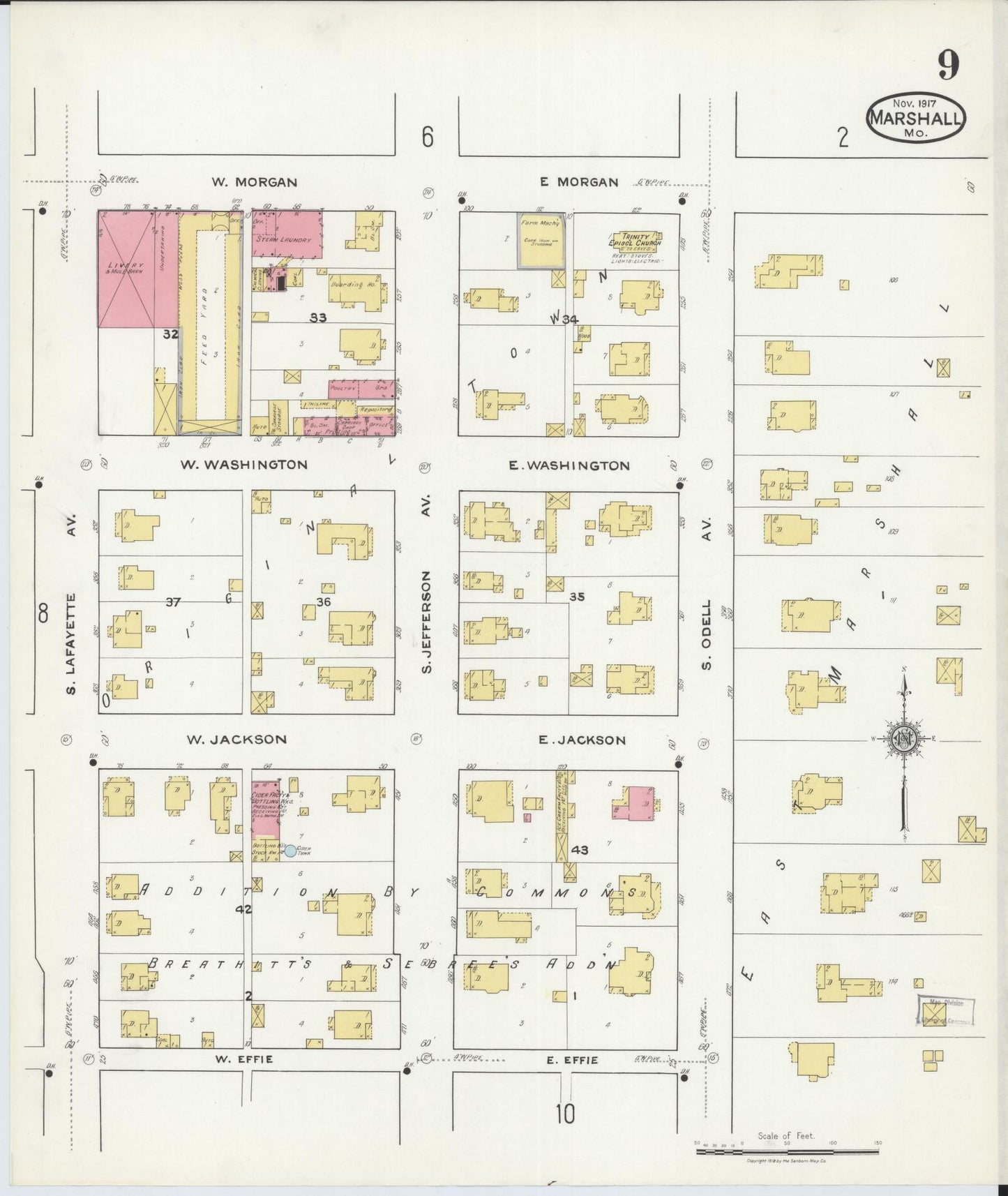 Sanborn Fire Insurance Map from Marshall, Saline County, Missouri (1917), Sheet #0009 - Complete Map Set gallery image, historic Sanborn map, vintage wall art, Missouri Missouri