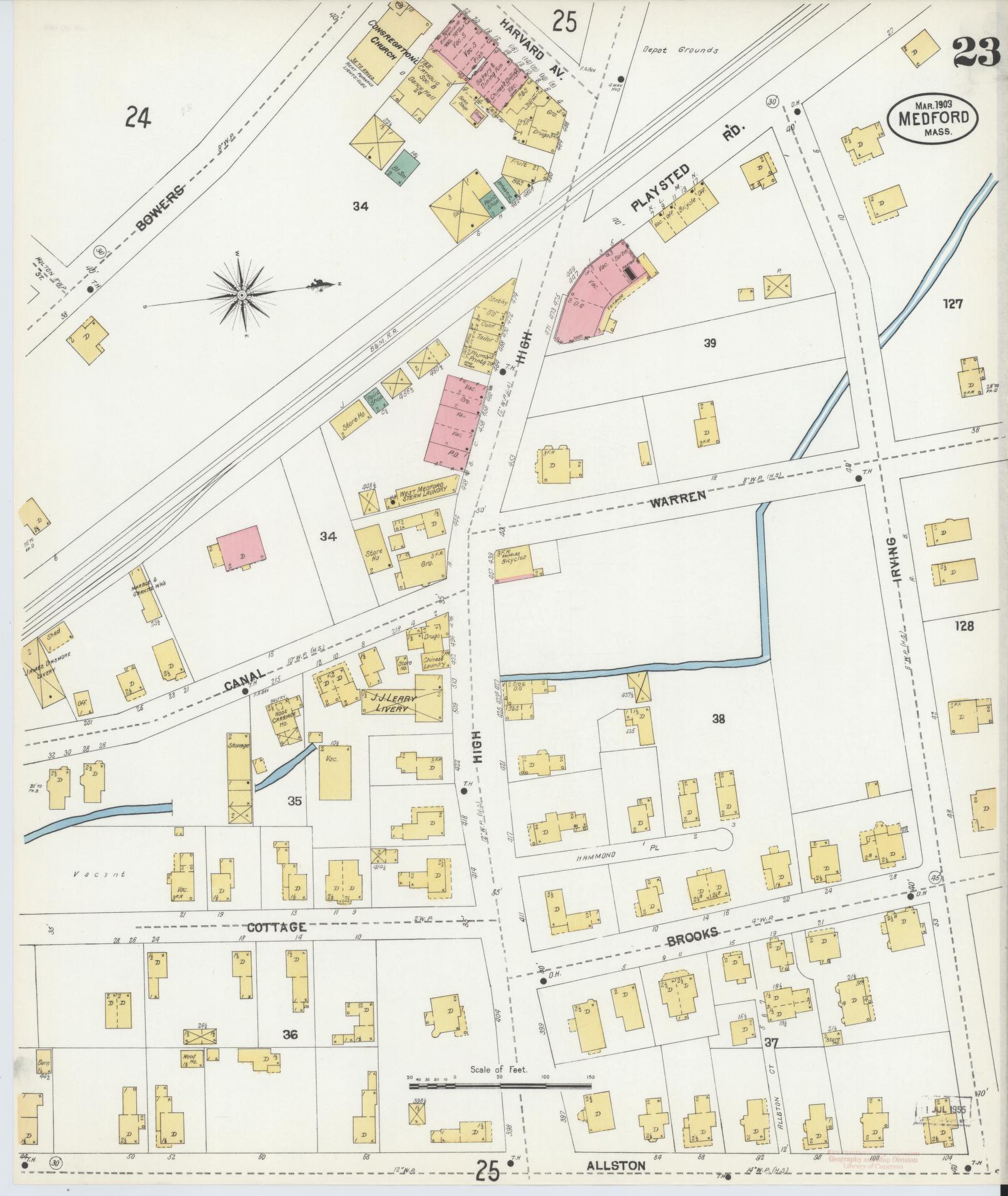 Sanborn Fire Insurance Map from Medford, Middlesex County, Massachusetts (1903), Sheet #0023 - Complete Map Set gallery image, historic Sanborn map, vintage wall art, Massachusetts Massachusetts