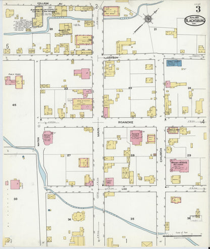 Sanborn Fire Insurance Map from Blacksburg, Montgomery County, Virginia (1921), Sheet #0003 - Historic Sanborn Fire Insurance Map Print, vintage old map wall art, antique decor, genealogy gift, Virginia Virginia map