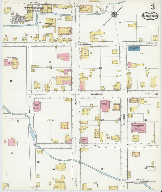 Sanborn Fire Insurance Map from Blacksburg, Montgomery County, Virginia (1921), Sheet #0003 - Historic Sanborn Fire Insurance Map Print, vintage old map wall art, antique decor, genealogy gift, Virginia Virginia map