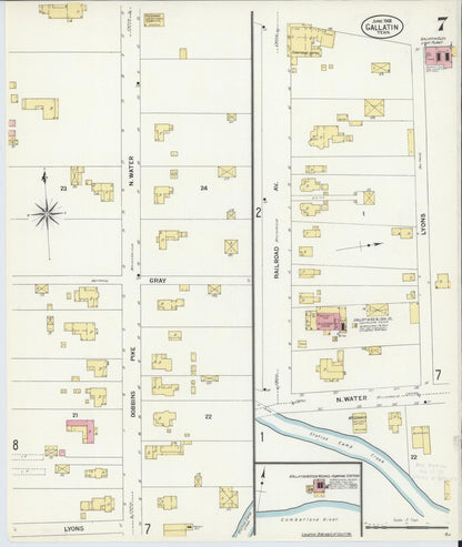 Sanborn Fire Insurance Map from Gallatin, Sumner County, Tennessee (1908), Sheet #0007 - Complete Map Set gallery image, historic Sanborn map, vintage wall art, Tennessee Tennessee