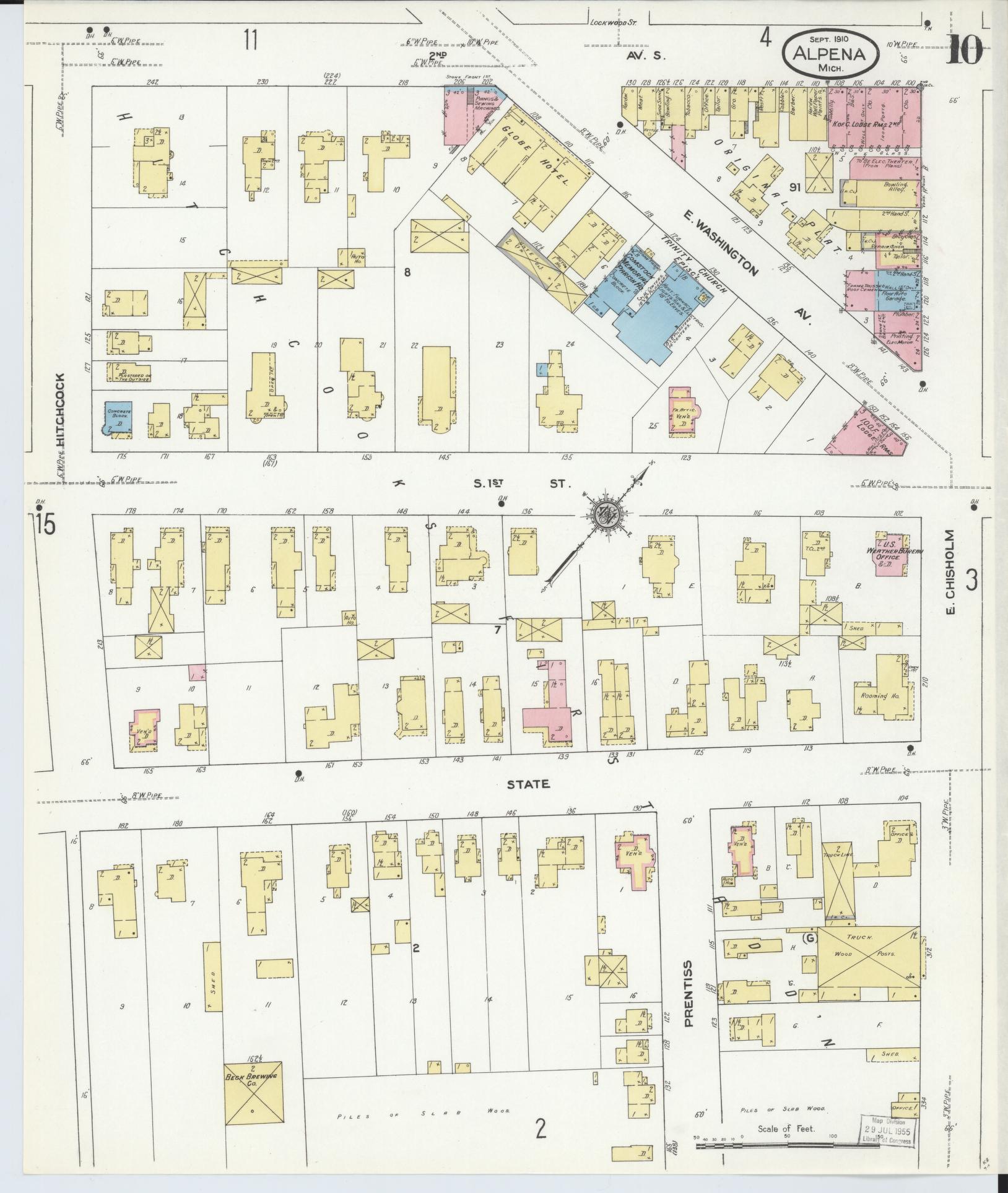 Sanborn Fire Insurance Map from Alpena, Alpena County, Michigan (1910), Sheet #0010 - Complete Map Set gallery image, historic Sanborn map, vintage wall art, Michigan Michigan
