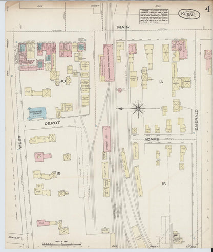 Sanborn Fire Insurance Map from Keene, Cheshire County, New Hampshire (1884), Sheet #0004 - Complete Map Set gallery image, historic Sanborn map, vintage wall art, New Hampshire New Hampshire