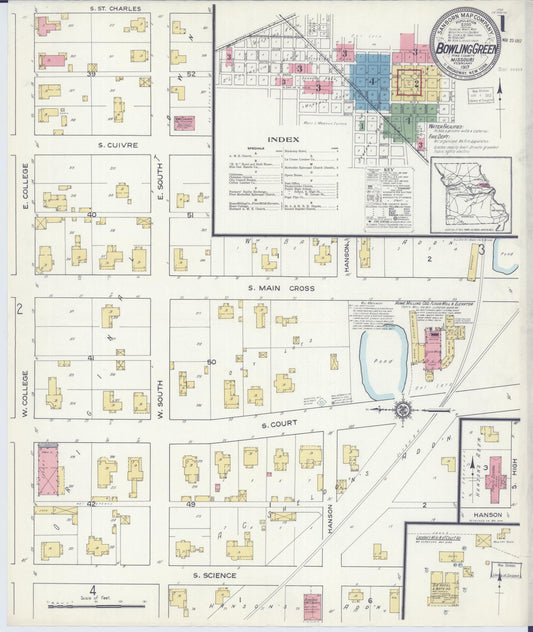 Sanborn Fire Insurance Map from Bowling Green, Pike County, Missouri (1917), Sheet #0001 - Historic Sanborn Fire Insurance Map Print, vintage old map wall art, antique decor, genealogy gift, Missouri Missouri map