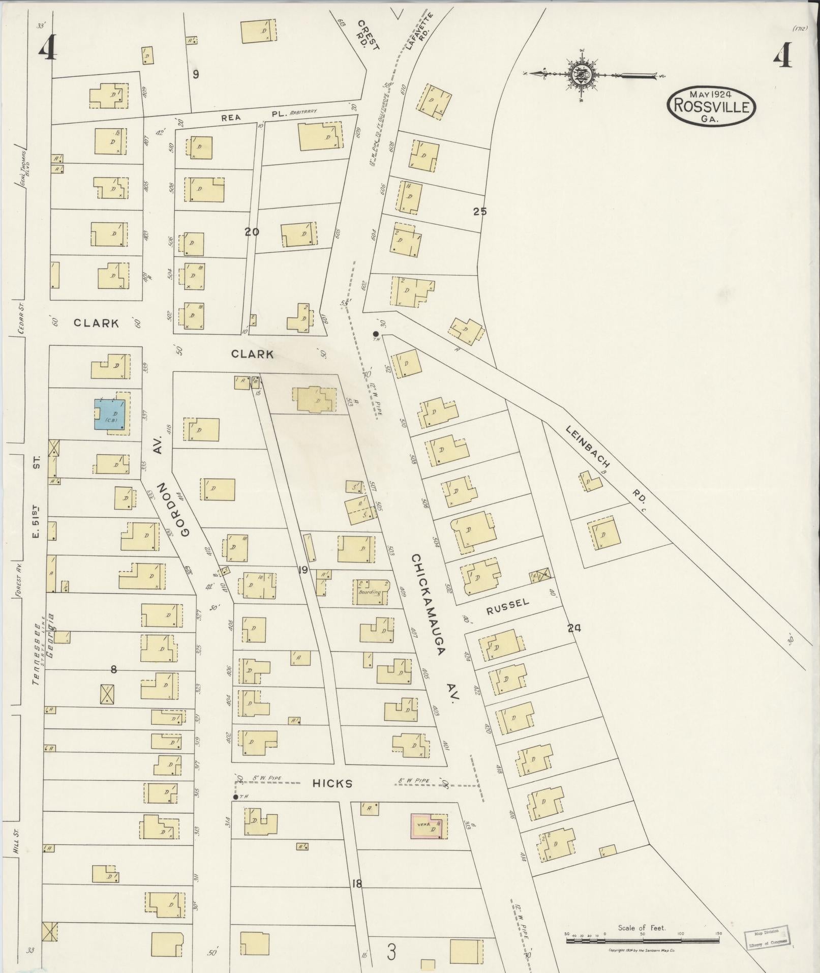 Sanborn Fire Insurance Map from Rossville, Walker County, Georgia (1924), Sheet #0004 - Complete Map Set gallery image, historic Sanborn map, vintage wall art, Georgia Georgia