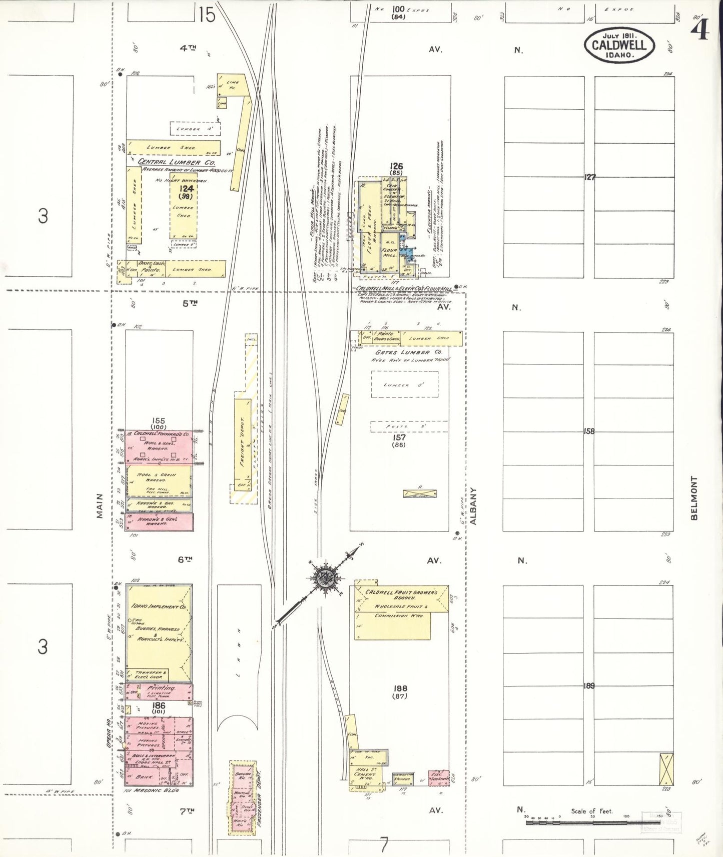 Sanborn Fire Insurance Map from Caldwell, Canyon County, Idaho (1911), Sheet #0004 - Complete Map Set gallery image, historic Sanborn map, vintage wall art, Idaho Idaho