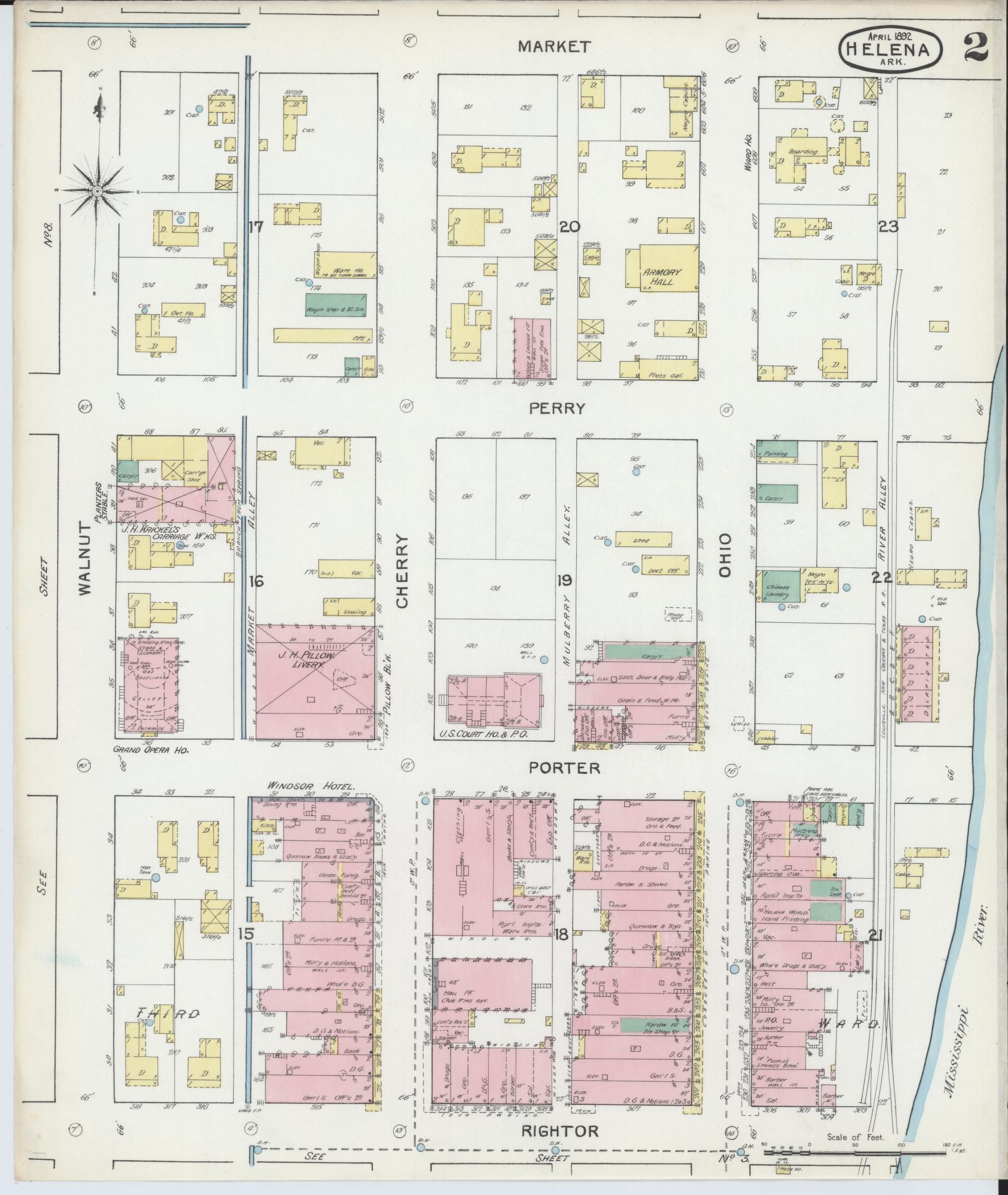 Sanborn Fire Insurance Map from Helena, Phillips County, Arkansas (1892), Sheet #0002 - Complete Map Set gallery image, historic Sanborn map, vintage wall art, Arkansas Arkansas