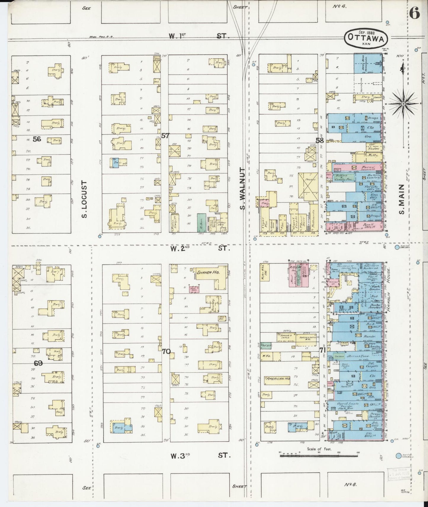 Sanborn Fire Insurance Map from Ottawa, Franklin County, Kansas (1888), Sheet #0006 - Complete Map Set gallery image, historic Sanborn map, vintage wall art, Kansas Kansas