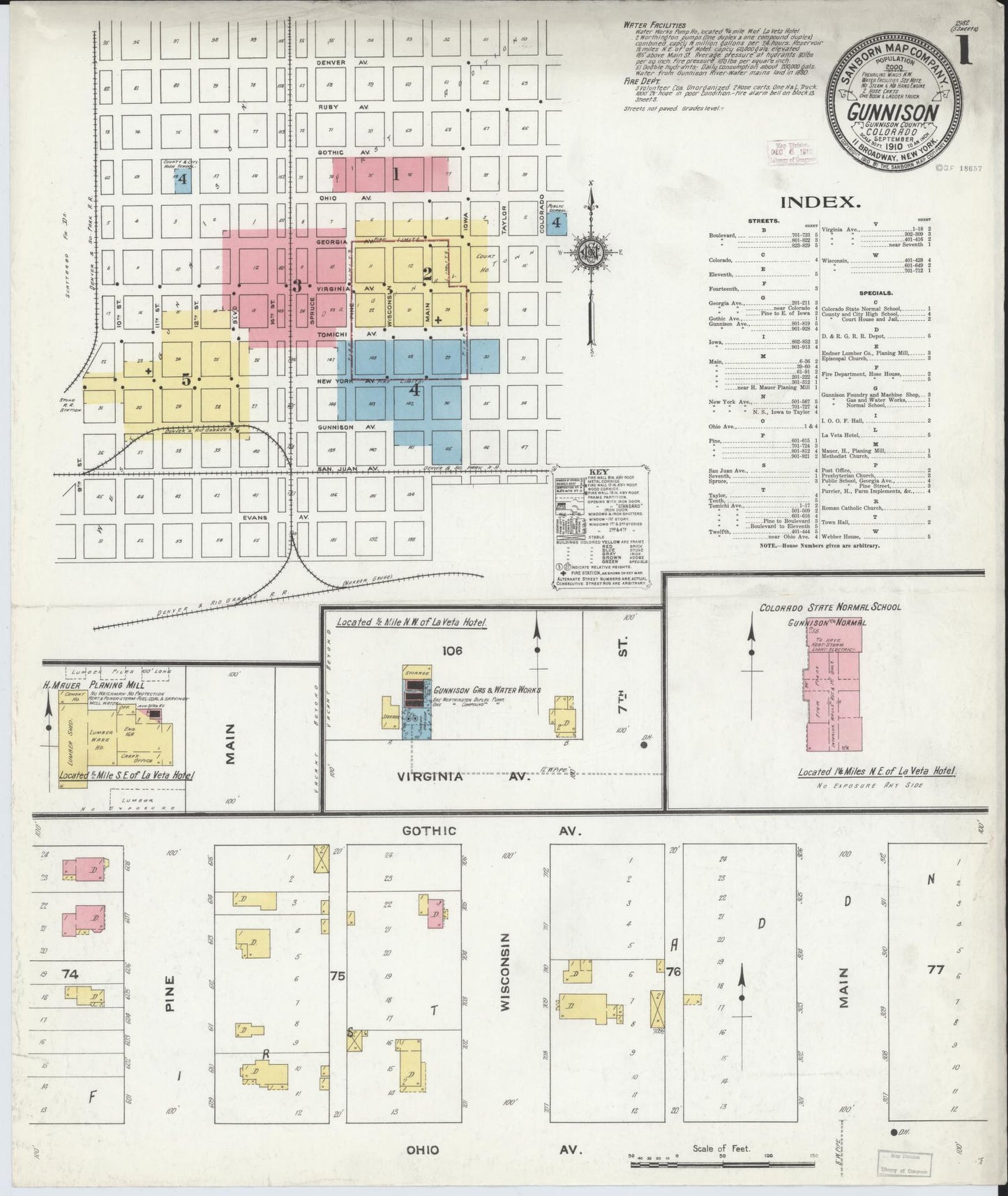 Sanborn Fire Insurance Map from Gunnison, Gunnison County, Colorado (1910), Sheet #0001 - Complete Map Set gallery image, historic Sanborn map, vintage wall art, Colorado Colorado