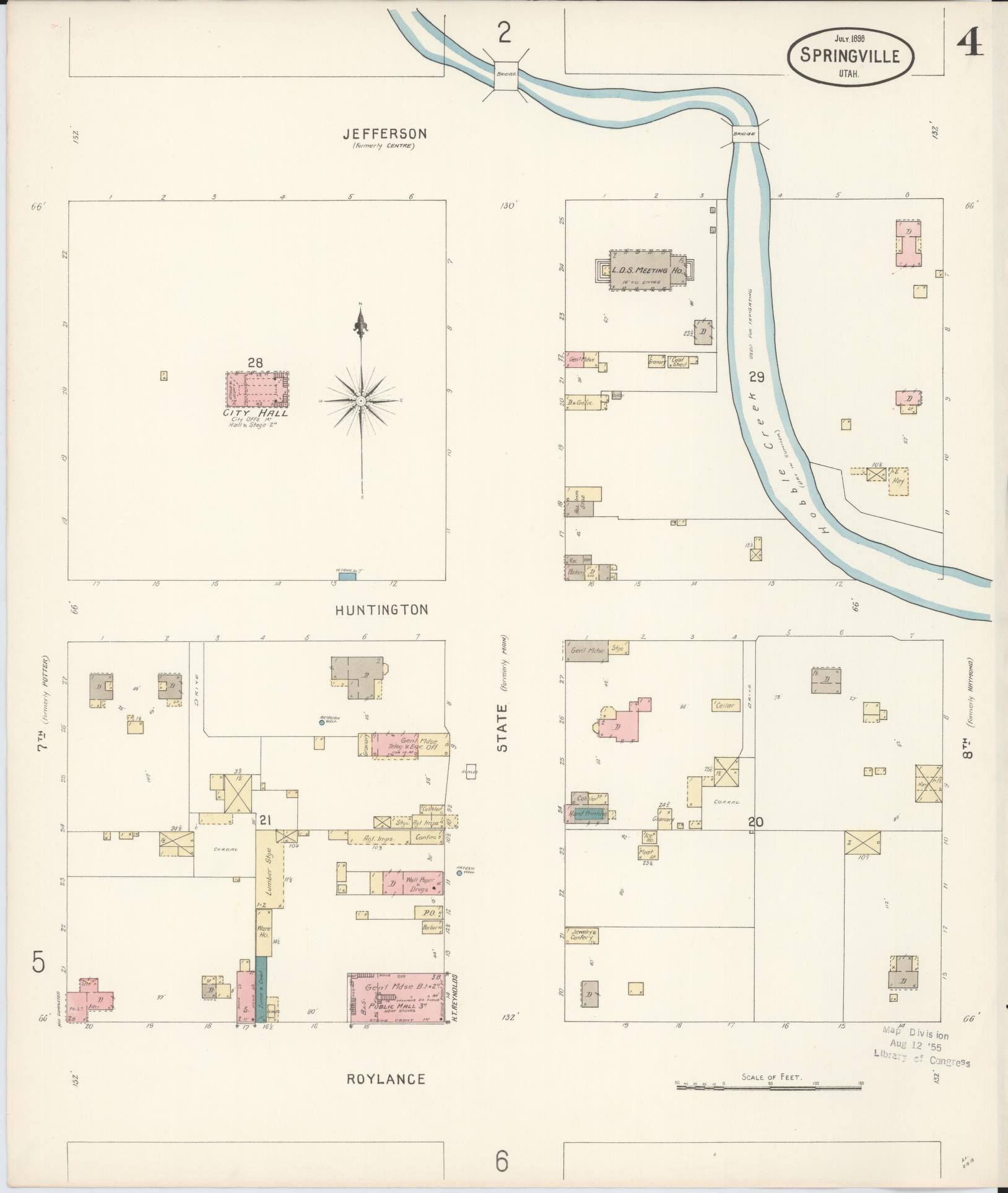 Sanborn Fire Insurance Map from Springville, Utah County, Utah (1898), Sheet #0004 - Complete Map Set gallery image, historic Sanborn map, vintage wall art, Springville Utah