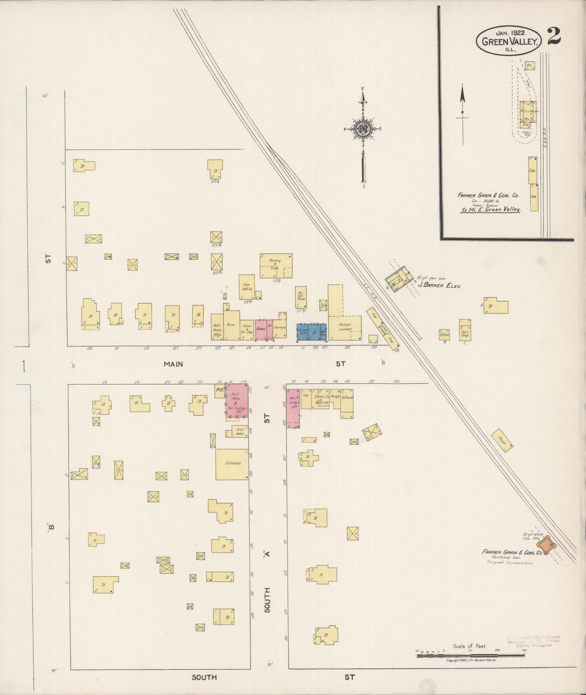 Sanborn Fire Insurance Map from Green Valley, Tazewell County, Illinois (1922), Sheet #0002 - Complete Map Set gallery image, historic Sanborn map, vintage wall art, Illinois Illinois