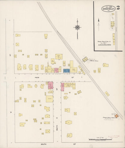 Sanborn Fire Insurance Map from Green Valley, Tazewell County, Illinois (1922), Sheet #0002 - Complete Map Set gallery image, historic Sanborn map, vintage wall art, Illinois Illinois