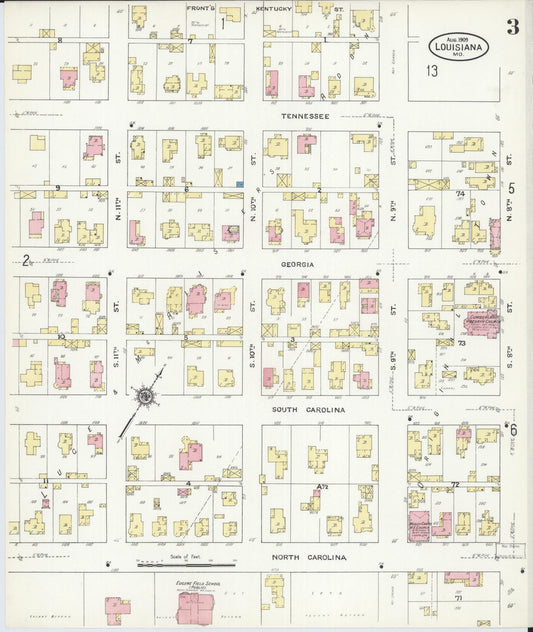 Sanborn Fire Insurance Map from Louisiana, Pike County, Missouri (1909), Sheet #0003 - Historic Sanborn Fire Insurance Map Print, vintage old map wall art, antique decor, genealogy gift, Missouri Missouri map