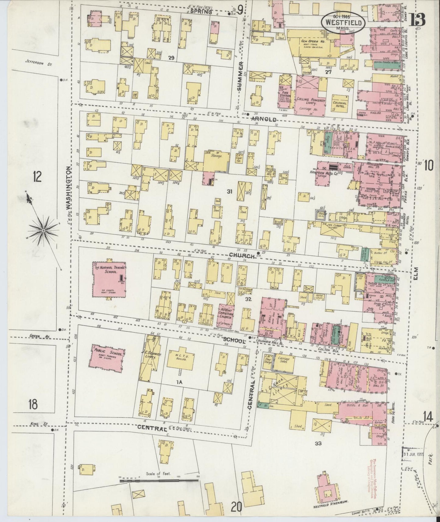 Sanborn Fire Insurance Map from Westfield, Hampden County, Massachusetts (1905), Sheet #0013 - Complete Map Set gallery image, historic Sanborn map, vintage wall art, Massachusetts Massachusetts