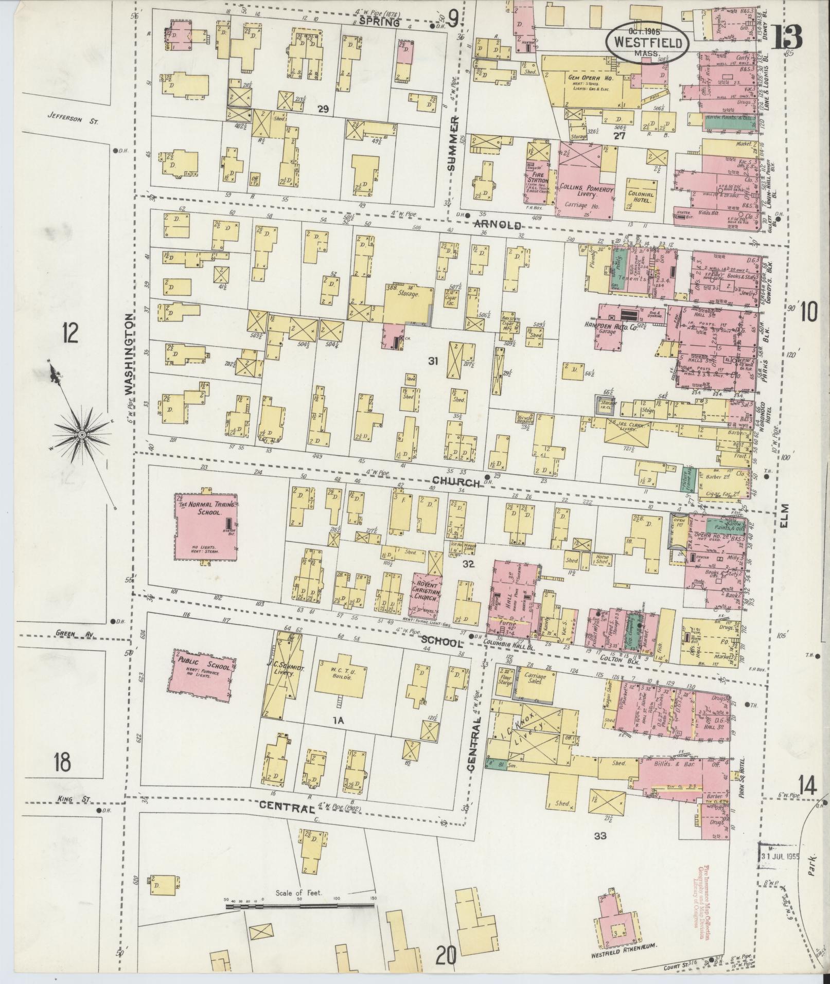 Sanborn Fire Insurance Map from Westfield, Hampden County, Massachusetts (1905), Sheet #0013 - Complete Map Set gallery image, historic Sanborn map, vintage wall art, Massachusetts Massachusetts
